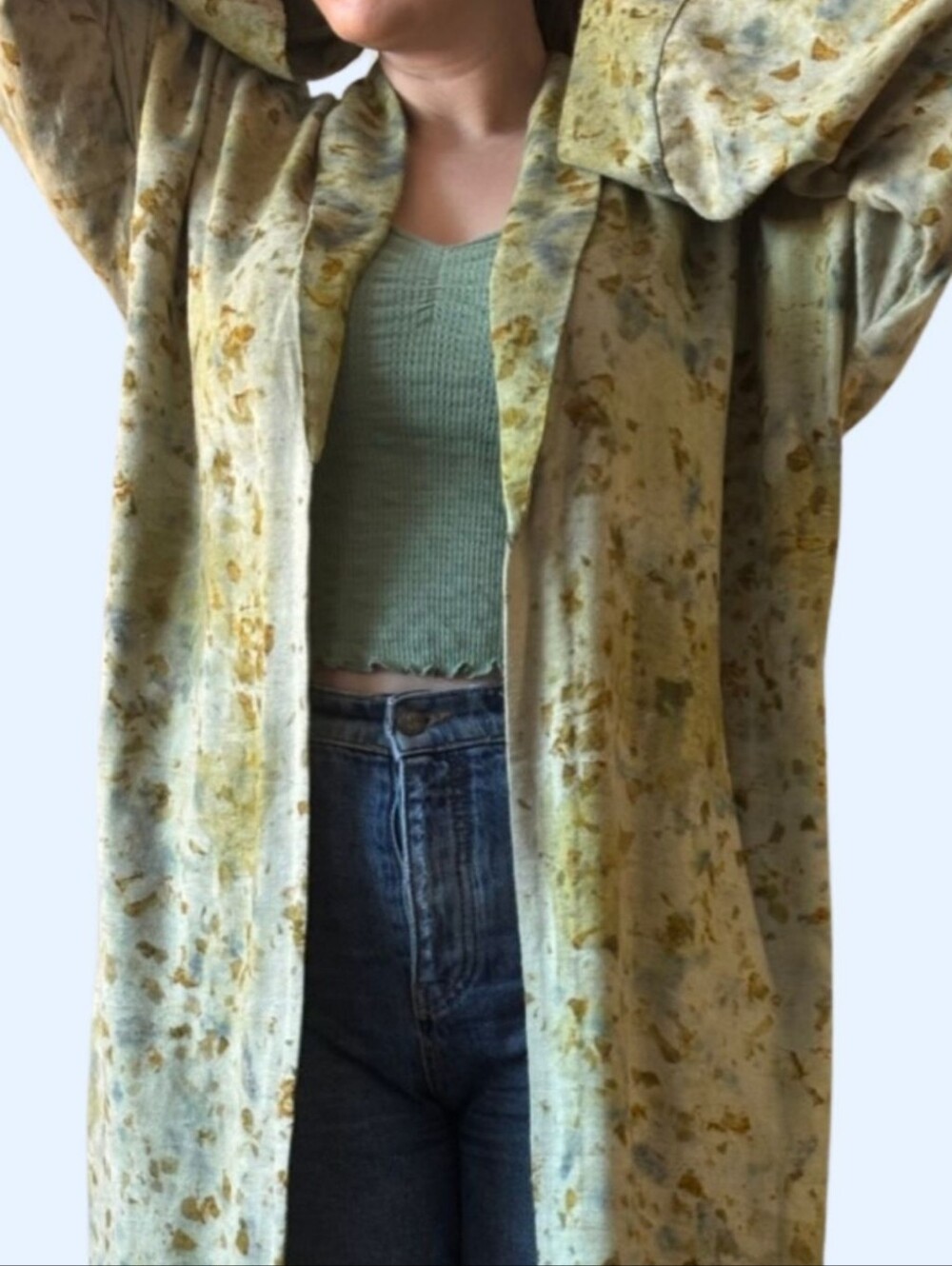 Long Lightweight Duster Robe in Sage Green Floral